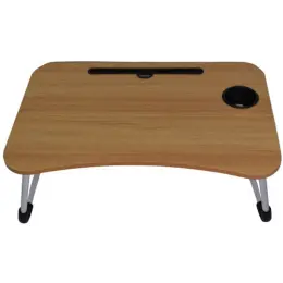 Foldable Laptop Table & Serving Tray Light Brown Top Open